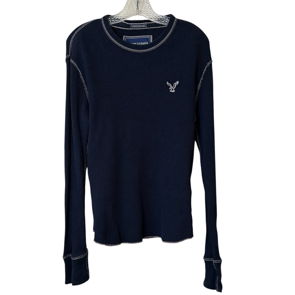 American Eagle Men’s Blue Weave Long Sleeve Tee Medium